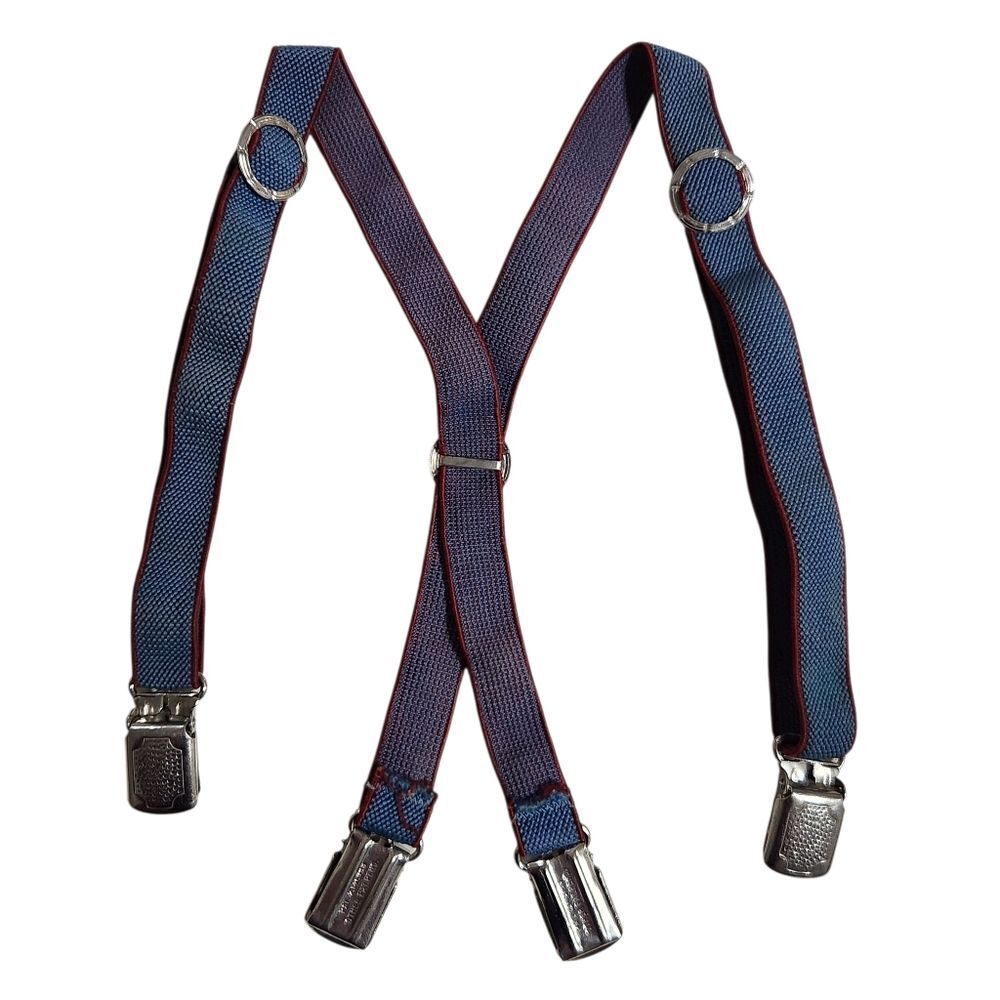Vintage Baby Toddler Suspenders Elastic Blue Boy Silver Tabs Retro